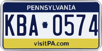 PA license plate KBA0574