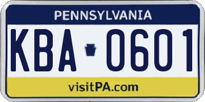 PA license plate KBA0601