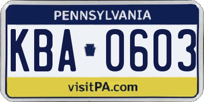 PA license plate KBA0603