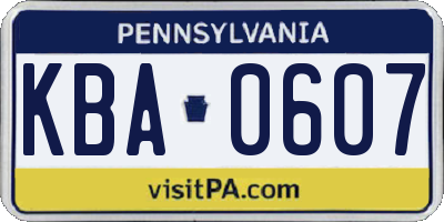 PA license plate KBA0607