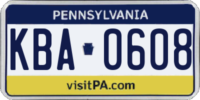 PA license plate KBA0608