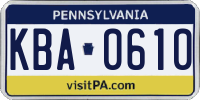 PA license plate KBA0610
