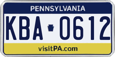 PA license plate KBA0612