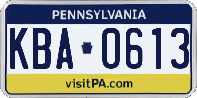PA license plate KBA0613