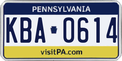 PA license plate KBA0614