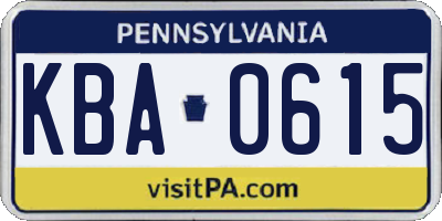 PA license plate KBA0615