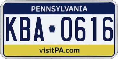PA license plate KBA0616