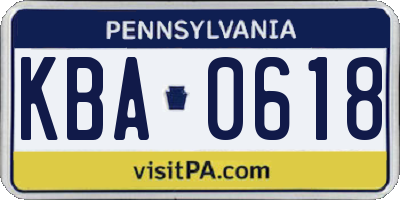PA license plate KBA0618