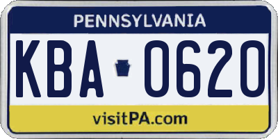 PA license plate KBA0620