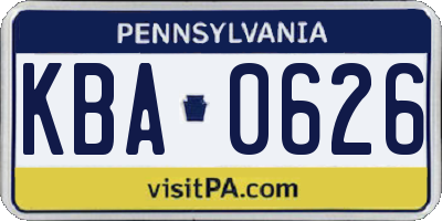 PA license plate KBA0626
