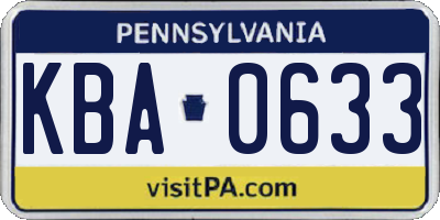 PA license plate KBA0633