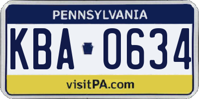 PA license plate KBA0634