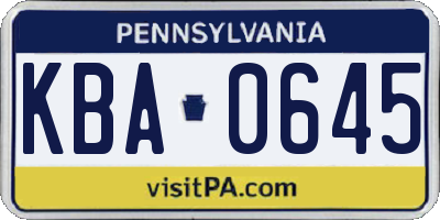 PA license plate KBA0645