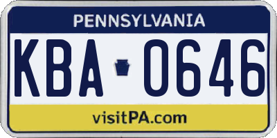 PA license plate KBA0646