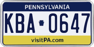 PA license plate KBA0647