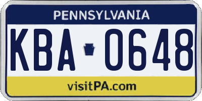 PA license plate KBA0648