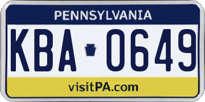 PA license plate KBA0649