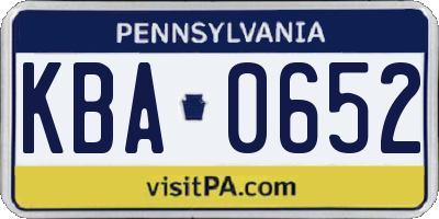 PA license plate KBA0652