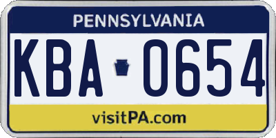 PA license plate KBA0654