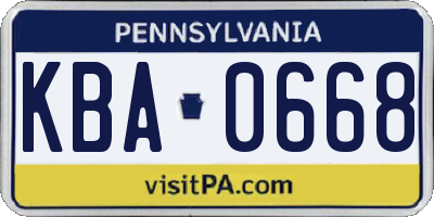 PA license plate KBA0668