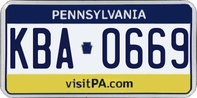 PA license plate KBA0669