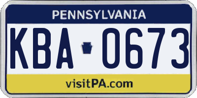 PA license plate KBA0673