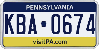 PA license plate KBA0674