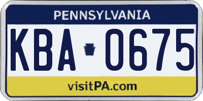PA license plate KBA0675