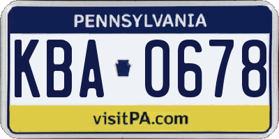 PA license plate KBA0678