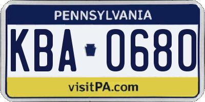 PA license plate KBA0680