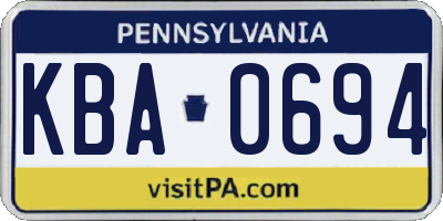 PA license plate KBA0694