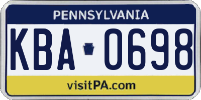 PA license plate KBA0698
