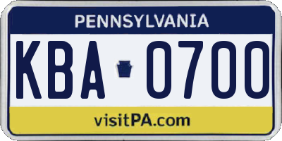 PA license plate KBA0700