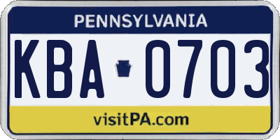 PA license plate KBA0703