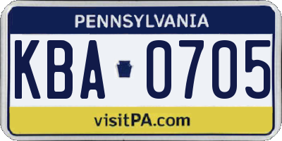 PA license plate KBA0705