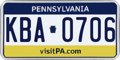 PA license plate KBA0706