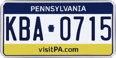 PA license plate KBA0715