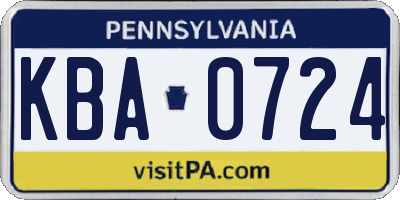PA license plate KBA0724
