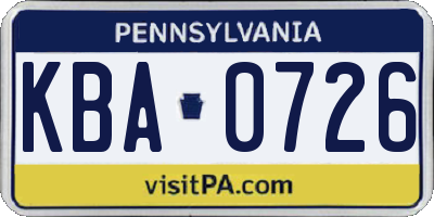 PA license plate KBA0726