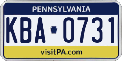 PA license plate KBA0731