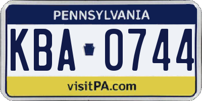 PA license plate KBA0744