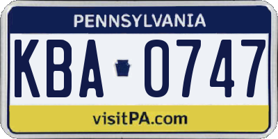 PA license plate KBA0747