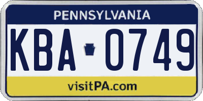 PA license plate KBA0749