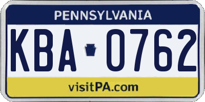 PA license plate KBA0762