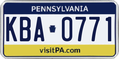 PA license plate KBA0771