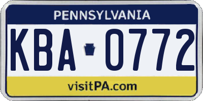 PA license plate KBA0772