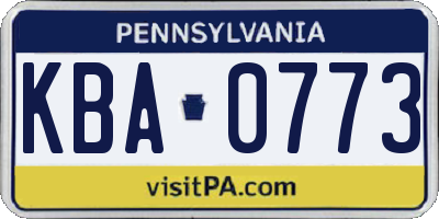 PA license plate KBA0773