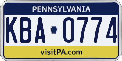 PA license plate KBA0774