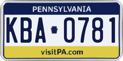PA license plate KBA0781