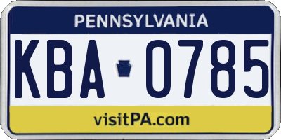 PA license plate KBA0785